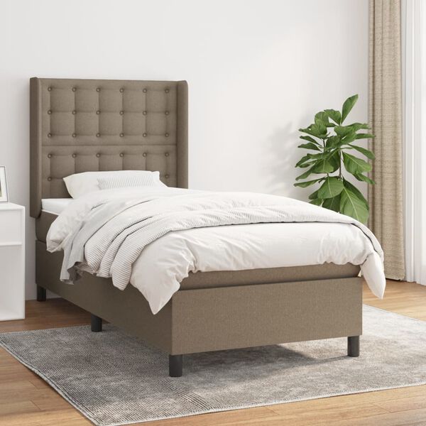 vidaXL Box spring postelja z vzmetnico taupe 100x200 cm blago
