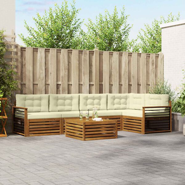 vidaXL Zunanja garnitura za sedenje z blazino 6 pcs Naravna in smetana