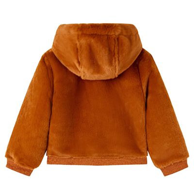 Otroška jakna s kapuco umetno krzno konjak 92