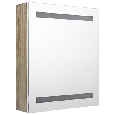 vidaXL LED kopalniška omarica z ogledalom bela in hrast 50x14x60 cm