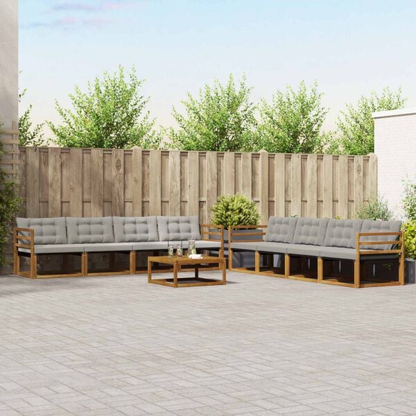 vidaXL Zunanja garnitura za sedenje 9 pcs Naravna in svetlo siva