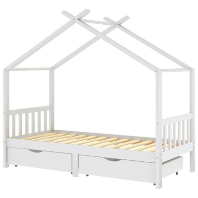 vidaXL Otroški posteljni okvir s predali bela trdna borovina 90x200 cm