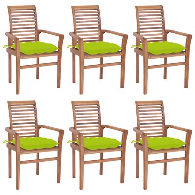 vidaXL Jedilni stoli 6 kosov s svetlo zelenimi blazinami tikovina