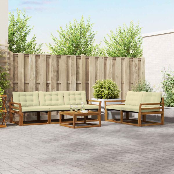 vidaXL Zunanja garnitura za sedenje z blazino 6 pcs Naravna in smetana