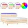 vidaXL Box spring postelja z vzmetnico LED krem 180x200 cm blago