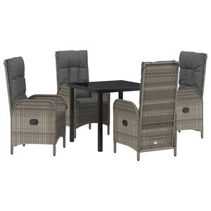 vidaXL Komplet za jedilnico v vrtu z blazino 5 pcs Siva poli ratan
