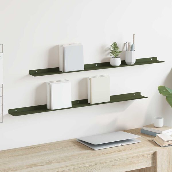 vidaXL Ležeča polica 2 pcs Oljčno zelena 100 x 9 x 2,5 cm Jeklo