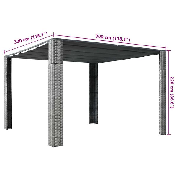 vidaXL Paviljon s streho poli ratan 300x300x220 cm siv in antraciten