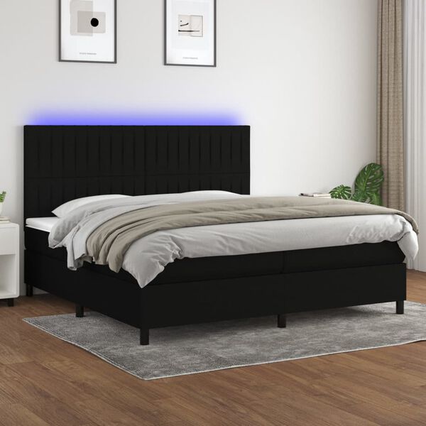 vidaXL Box spring postelja z vzmetnico LED črna 200x200 cm blago