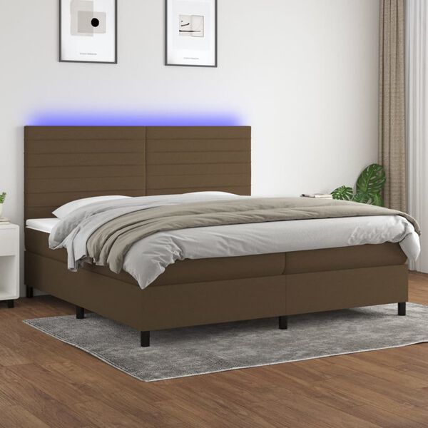 vidaXL Box spring postelja z vzmetnico LED temno rjava 200x200cm blago