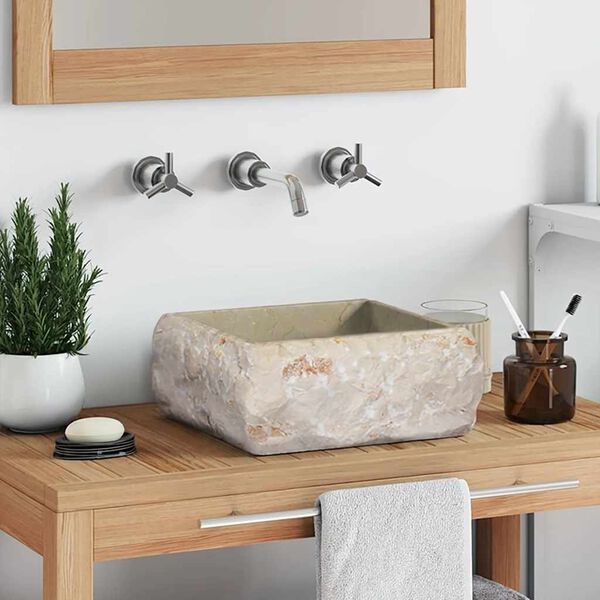 vidaXL Umivalnik krem 30x30x13 cm marmor