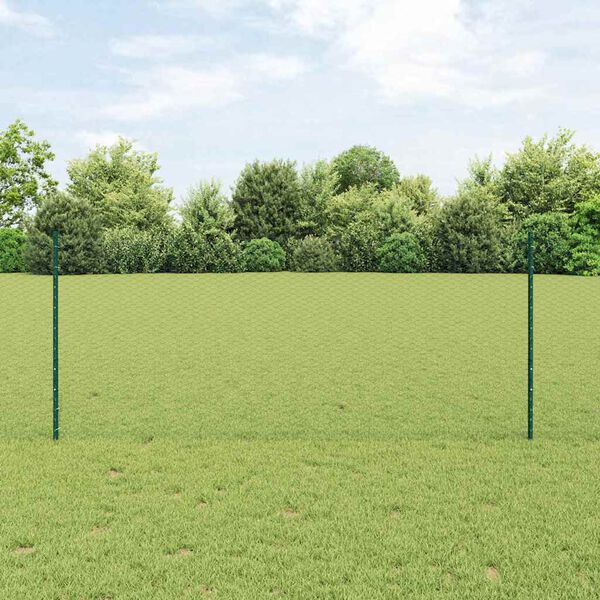 vidaXL Ograja s stebrom Zelena 1 x 50 m Jeklo in PVC