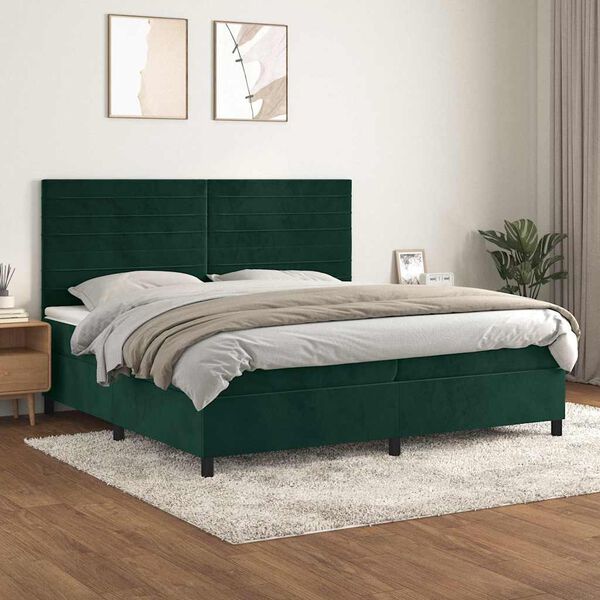 vidaXL Box spring postelja z vzmetnico temno zelena 200x200 cm žamet