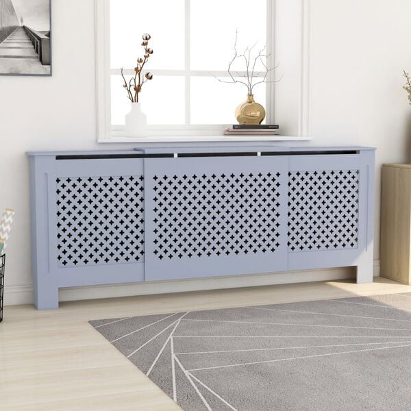 vidaXL Pokrov za radiator MDF siv 205 cm