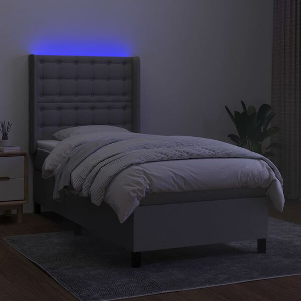 vidaXL Box spring postelja z vzmetnico LED sv. siva 100x200 cm blago
