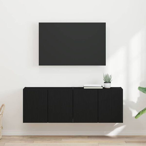 vidaXL TV stenska omara 2 pcs Črna 59,5 x 31 x 40 cm Konstruiran les