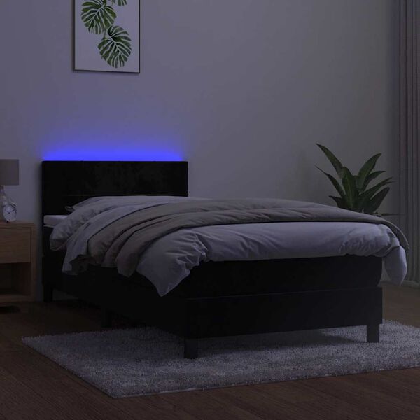 vidaXL Box spring postelja z vzmetnico LED črna 80x200 cm žamet