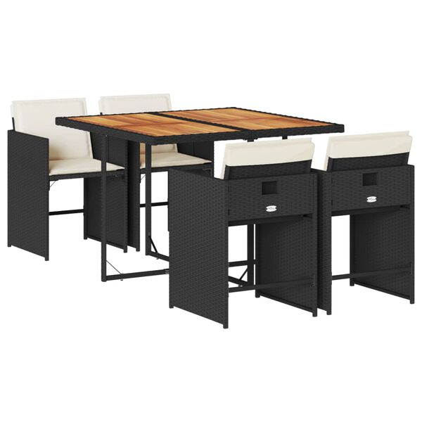 vidaXL Vrtna jedilna garnitura 5-delna z blazinami črn poli ratan