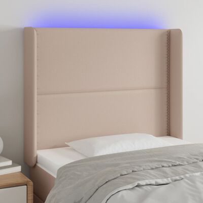 vidaXL LED posteljno vzglavje kapučino 103x16x118/128 cm umetno usnje