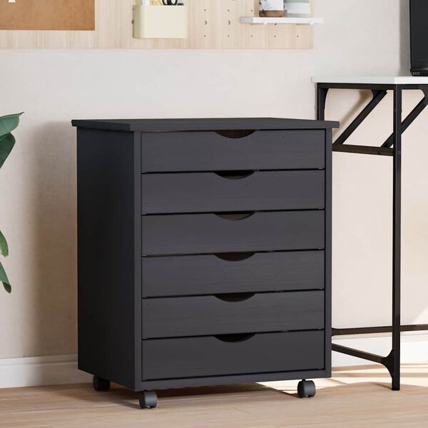 vidaXL Premična omarica s predali MOSS siva trdna borovina