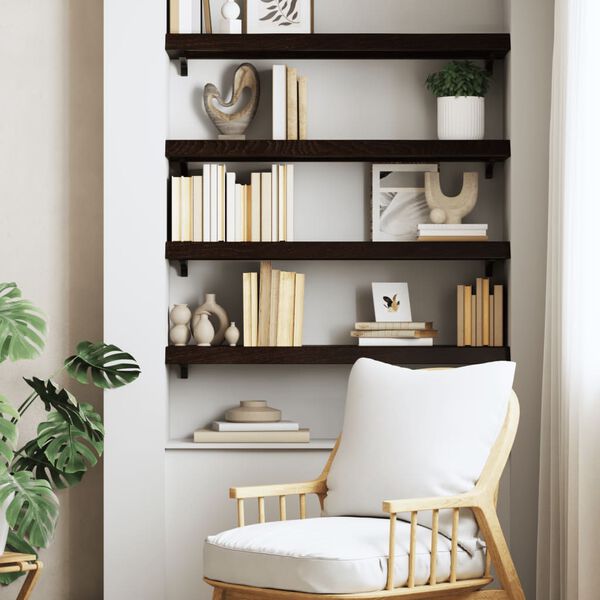 vidaXL Stenska polica temno rjava 80x30x(2-6) cm trdna hrastovina