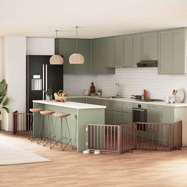 vidaXL Ograda za pse z vrati zložljiva 8 panelov rjava 640 cm les