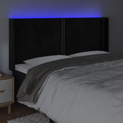 vidaXL LED posteljno vzglavje črno 203x16x118/128 cm žamet