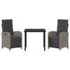 vidaXL Komplet za jedilnico v vrtu z blazino 3 pcs Siva poli ratan