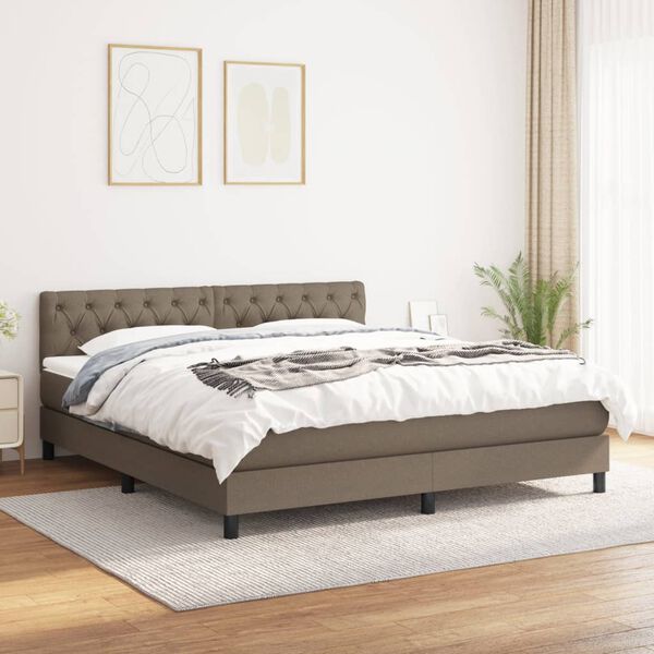 vidaXL Box spring postelja z vzmetnico taupe 160x200 cm blago