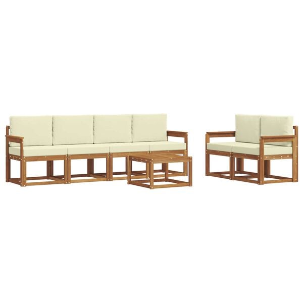 vidaXL Zunanja garnitura za sedenje z blazino 7 pcs Naravna in smetana