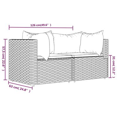 vidaXL Vrtni kotni kavči z blazinami 2 kosa siv poli ratan