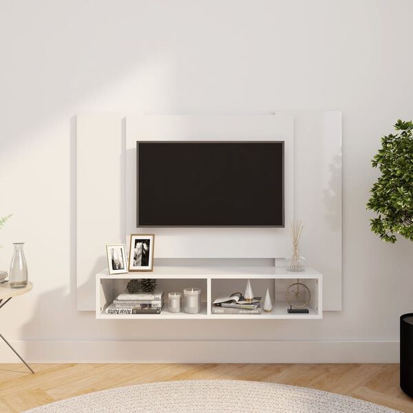 vidaXL Stenska TV omarica visok sijaj bela 120x23,5x90 cm inž. les