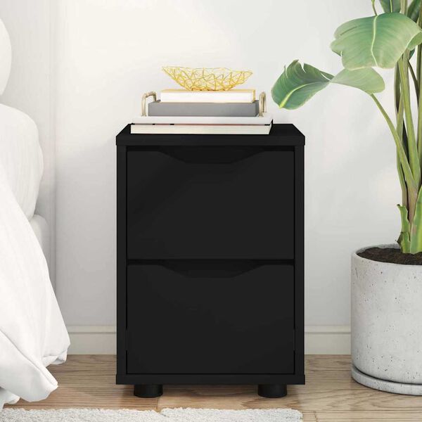 vidaXL Nočna omarica s predalom Črna 30,5 x 30 x 43 cm Konstruiran les