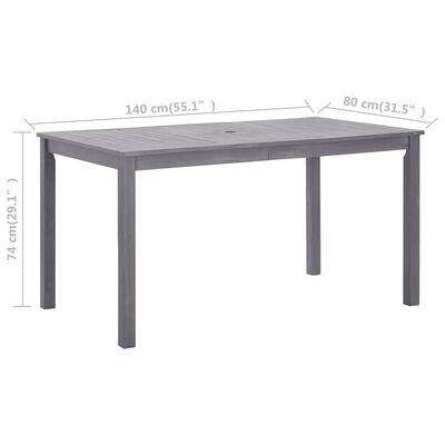 vidaXL Vrtna miza siva 140x80x74 cm trden akacijev les