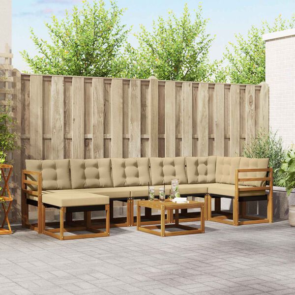 vidaXL Zunanja garnitura za sedenje z blazino 8 pcs Naravna in bež