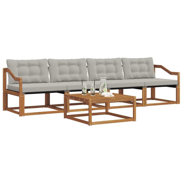 vidaXL Zunanja garnitura za sedenje 5 pcs Naravna in svetlo siva