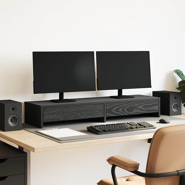 vidaXL Stojalo za zaslon s predali črna hrast 100x27x15 cm inž. les