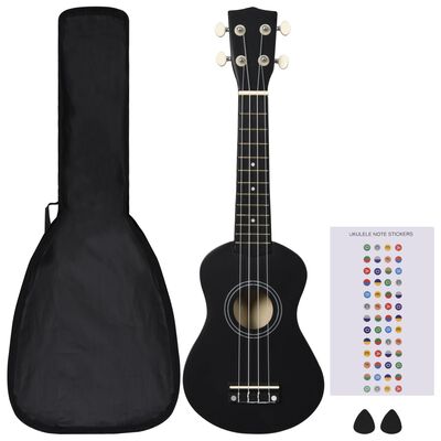 vidaXL Otroški ukulele soprano s torbo črn 21"