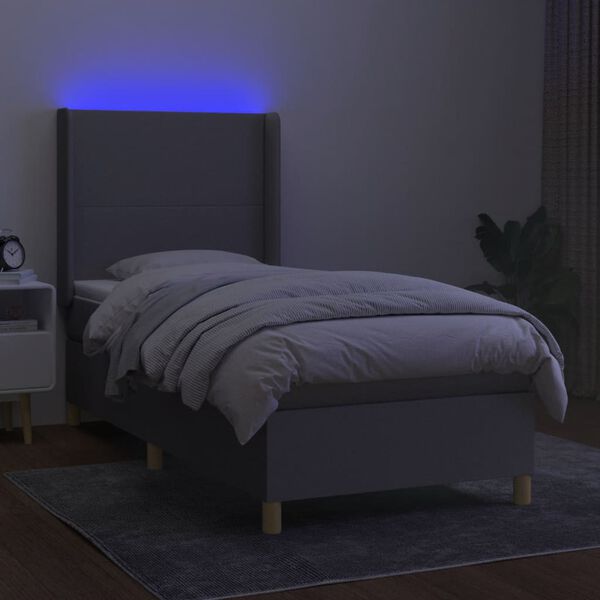 vidaXL Box spring postelja z vzmetnico LED sv. siva 100x200 cm blago