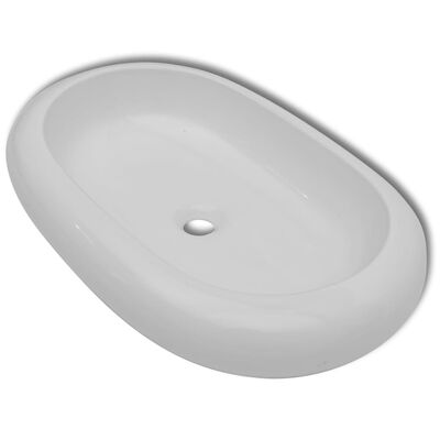 vidaXL Umivalnik z izmenično pipo keramika ovalna bele barve