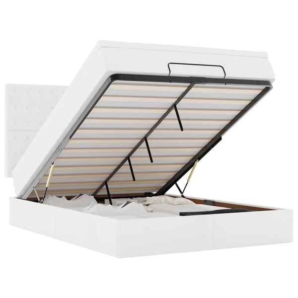 vidaXL Otomanski posteljni okvir z vzmetnico bel 140x190 cm um. usnje