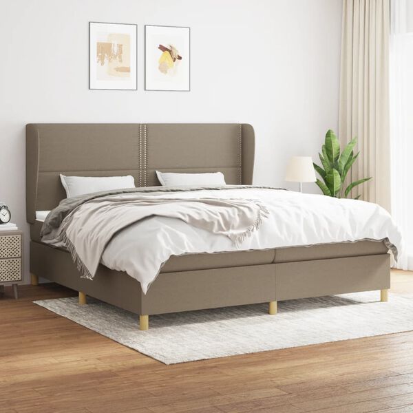 vidaXL Box spring postelja z vzmetnico taupe 200x200 cm blago