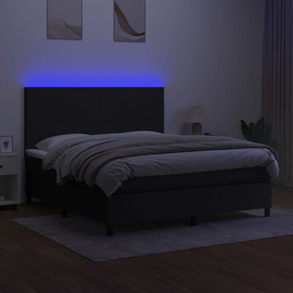 vidaXL Box spring postelja z vzmetnico LED črna 180x200 cm blago