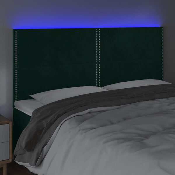 vidaXL LED posteljno vzglavje temno zeleno 180x5x118/128 cm žamet