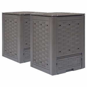 vidaXL Vrtni kompostnik 2 kosa rjavi 60x60x83 cm 600 L plastični ratan