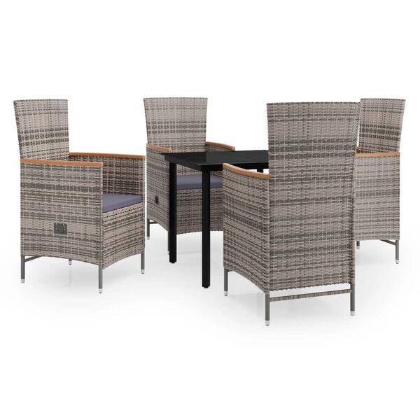 vidaXL Vrtna jedilna garnitura 5-delna z blazinami siva