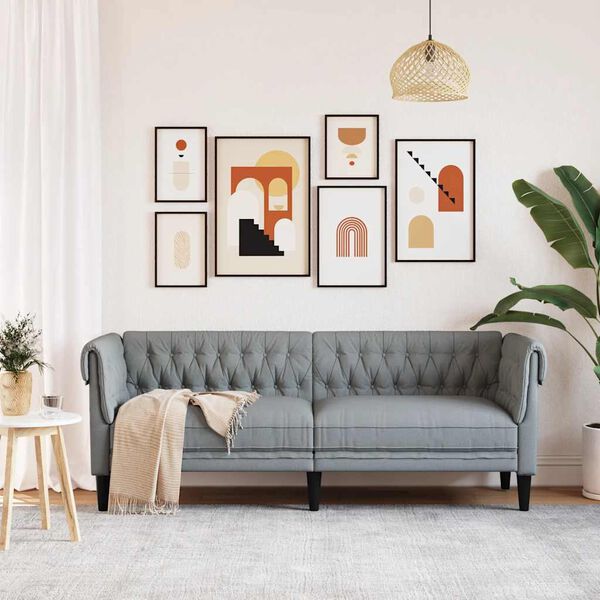 vidaXL Kavč trosed Chesterfield svetlo siva tkanina