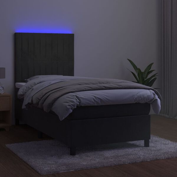 vidaXL Box spring postelja z vzmetnico LED temno siva 100x200 cm žamet