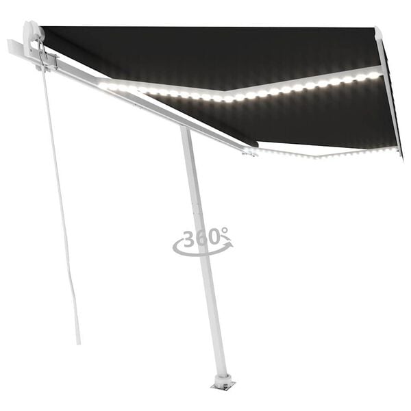 vidaXL Ročno zložljiva tenda z LED lučmi 400x350 cm antracitna