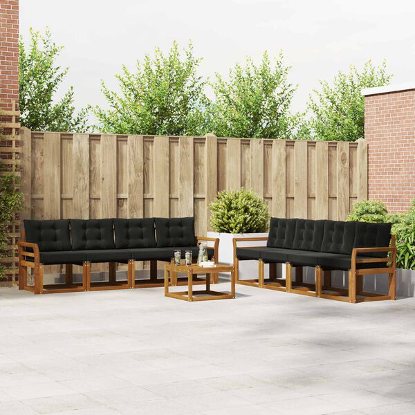 vidaXL Zunanja garnitura za sedenje z blazino 9 pcs Naravna in črna